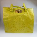 Furla Chartreuse Leather Two Handle Handbag, in a faux alligator grain; 13"L; 12"H; with original du