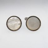 Pair Of Georg Jensen Danish Sterling Silver Cufflinks, each bezel set ith a circular mother-of-pearl