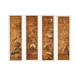 Attributed to Jiang Tingxi (1669-1732), Four Seasons, 蔣廷錫 (1669-1732) 款 四季花鳥 設色絹本 鏡片, 39.4 x 10.2 in