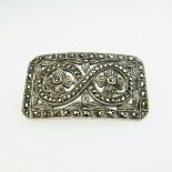 Theodor Fahrner German Sterling Silver Rectangular Brooch, decorated with marcasites; 1.2 x 0.7"