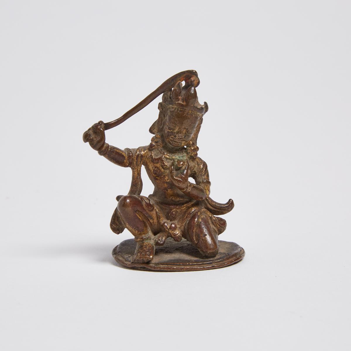 A Small Bronze Figure of Achala, Tibet, 西藏 鎏金銅不動明王像, height 2 in — 5 cm