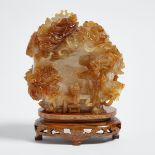 A Large Chinese Agate Carved Boulder, 瑪瑙雕松石飛天仙女紋山子, 5.6 x 5.9 x 3.1 in — 14.3 x 15 x 8 cm