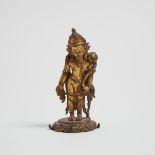 A Small Gilt Bronze Figure of Padmapani, Nepal, 尼泊爾 小鎏金銅蓮花手觀音立像, height 3.5 in — 9 cm