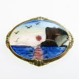 Arne Nordlie Norwegian Sterling Silver Oval Pin, decorated with an enamel seascape