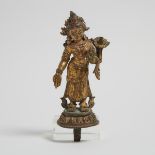 A Gilt Bronze Standing Figure of Padmapani, Nepal, 尼泊爾 鎏金銅蓮花手觀音立像, height 6.7 in — 17 cm