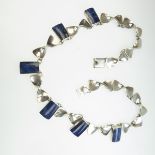 Mexican Sterling Silver Necklace, set with a fringe of 6 lapis panels