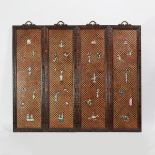 A Set of Four Porcelain Inlaid Panels, 19th Century, 十九世紀 酸枝鑲嵌瓷博古圖四扇掛屏, 43.3 x 13.1 in — 110 x 33.2