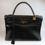 Hermes Kelly Top Handle Black Leather Bag, 32 cm.; date letter 'Z' for 1970
