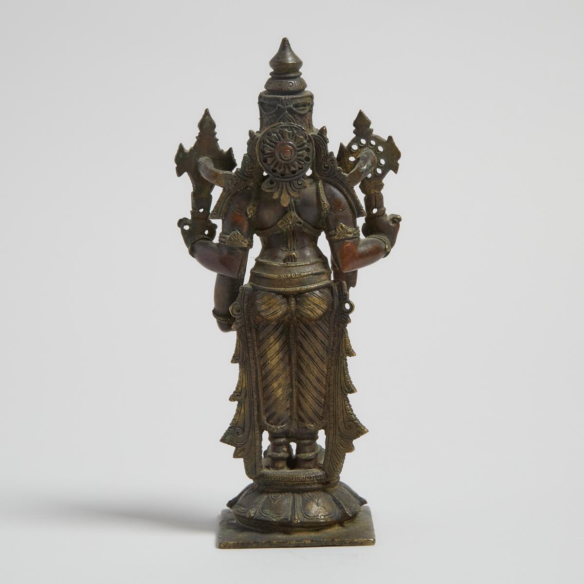 A Bronze Standing Figure of Vishnu, India, 印度 銅毗濕奴立像, height 6.7 in — 17 cm - Image 2 of 2