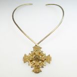 Celia Harms Sterling Silver Gilt Collar Necklace, suspending an ornate cross pendant/brooch