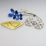 3 Norwegian Sterling Silver And Enamel Pins, by Arne Nordlie, O.F. Hjortdahl, and Edelmetall