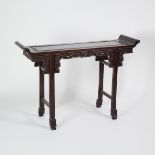 A Chinese Hardwood Altar Table, 硬木雕拐子紋翹頭案, 33.1 x 49 x 16.6 in — 84.1 x 124.5 x 42.2 cm