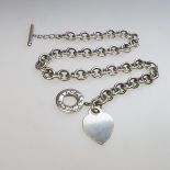 Tiffany & Co. Sterling Silver Circular Link Chain With Heart-Shaped Tag, and toggle clasp