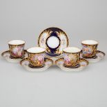 Four 'Sèvres' Blue Ground Cups and Five Saucers, F. Lacoste, late 19th century, cup height 2.4 in —