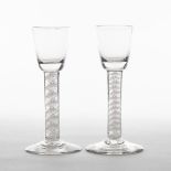 Pair of English Opaque Twist Stemmed Wine Glasses, c.1760-80, height 6.1 in — 15.6 cm (2 Pieces)