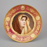 'Vienna' Decorated Claret and Gilt Banded Cabinet Plate, 'Madonna', early 20th century, diameter 9.6