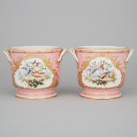 Pair of 'Sèvres' Pink Ground Cachepots, 19th century, height 5 in — 12.8 cm (2 Pieces)