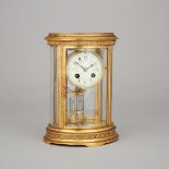 French Oval Four Glass Panel Gilt Brass 'Crystal Regulator' Clock, c.1900, height 10.25 in — 26 cm