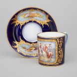 'Sèvres' Blue Ground Coffee Can and a Saucer, 19th century, cup height 2.6 in — 6.5 cm (2 Pieces)
