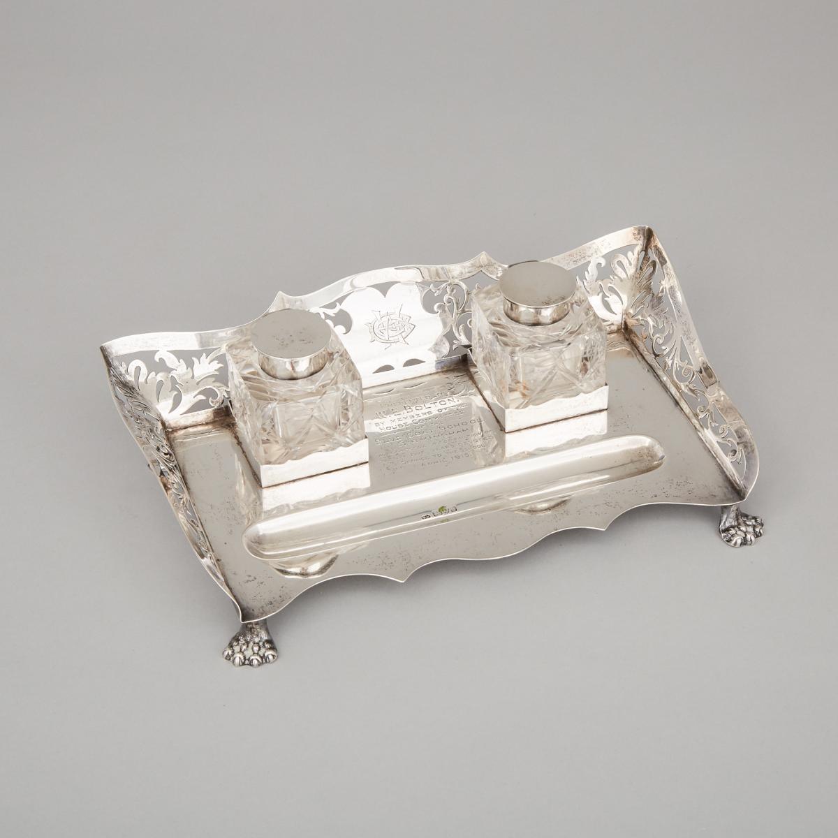 Edwardian Silver Inkstand, William Neale, Chester, 1905, length 10.5 in — 26.7 cm