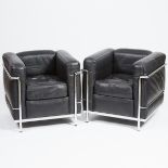 Pair of Le Corbusier LC2 'Poltrona' Arm Chairs by Cassina, Italy, c.1984, 26.8 x 29.9 x 27.6 in — 68