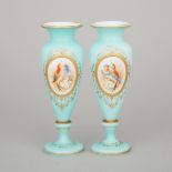 Pair of French Blue Overlaid, Enameled and Gilt Opaline Glass Vases, c.1870, height 7.6 in — 19.3 cm