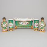 Pair of Paris Green Ground and Gilt Vases, Pair of Toilet Water Bottles, and a Jacob Petit Jardinièr
