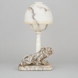 Italian Carved Alabaster Lion Form Table Lamp, early-mid 20th century, height 18 in — 45.7 cm