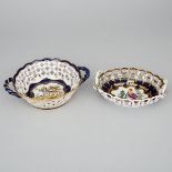 Two Samson ‘Worcester’ Scale Blue Ground Reticulated Baskets, early 20th century, width 9.7 in — 24.