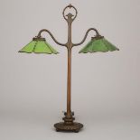 Tiffany Studios Style Bronze Desk Lamp, 20th century, height 22.5 in — 57.2 cm