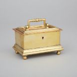 Small Brass Tobacco Chest, 18th century, 3.1 x 4.5 x 3.1 in — 7.9 x 11.4 x 7.9 cm