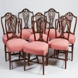 Set of Eight Hepplewhite Style Mahogany Shield Back Dining Chairs, early 20th century, 39.25 x 23.5