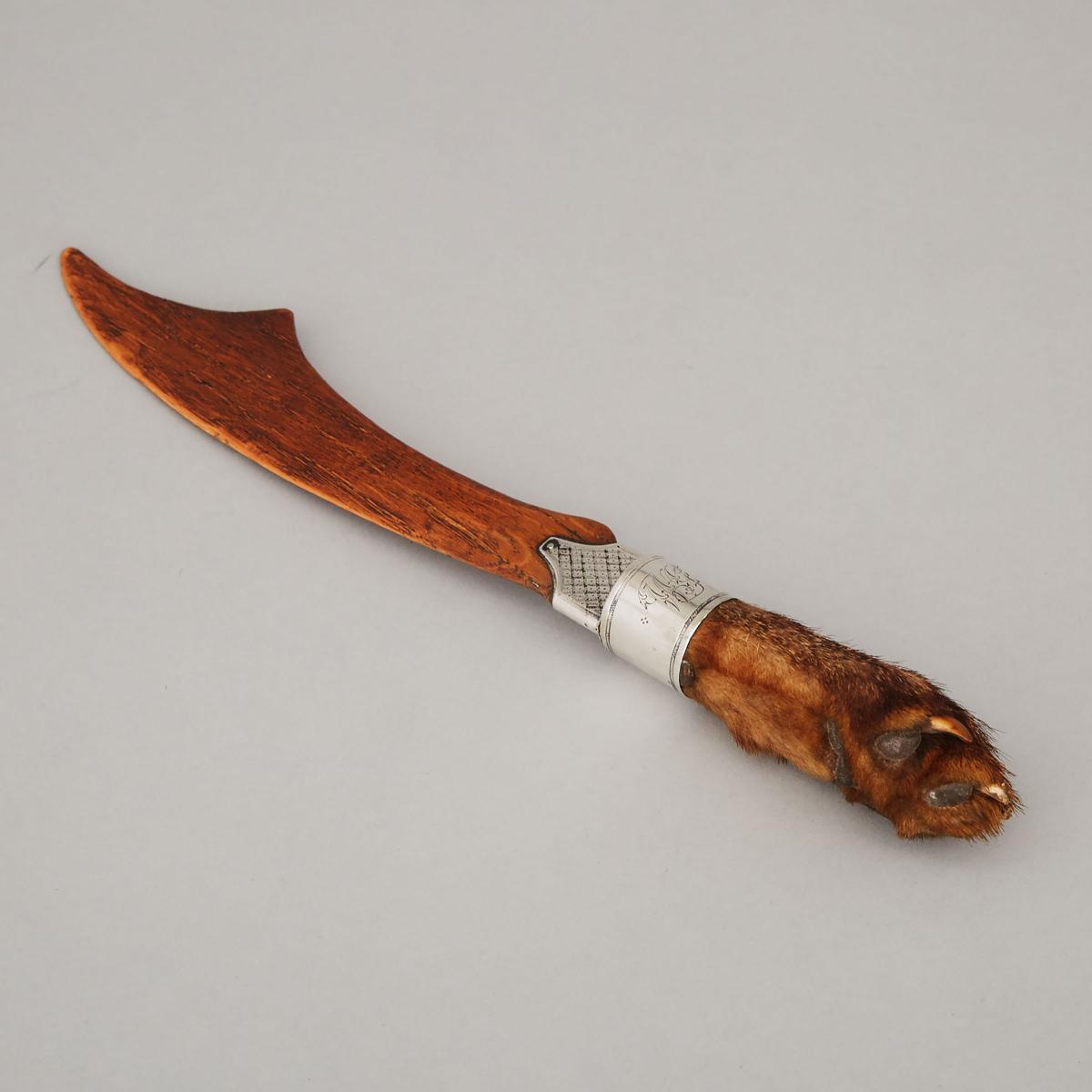 Victorian Silver Mounted Fox's Foot Paper Knife, probably Scottish, 19th century, length 11 in — 28