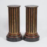 Pair of Parcel Gilt and Ebonized Fluted Column Form Pedestals, c.1900, height 33.25 in — 84.5 cm