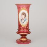 Bohemian Overlaid, Enameled and Gilt Red Glass Portrait Vase, late 19th century, height 10.2 in — 26
