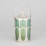 Bohemian Iridescent Glass and Silver Plate Mounted Biscuit Jar, probably Loetz, c.1900, overall heig