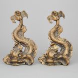 Pair of English Gilt Brass Dolphin Form Doorstops, early 20th century, height 13.3 in — 33.7 cm