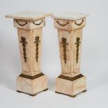 Pair of Louis XVI Style Ormolu Mounted Marble Tapered Column Form Pedestals, early 20th century, hei