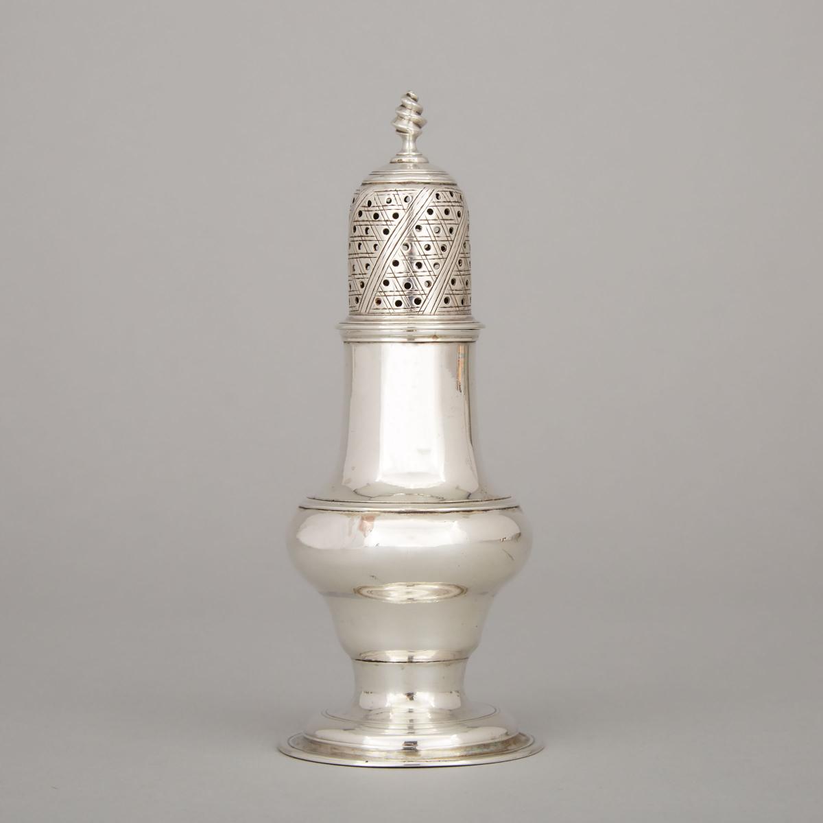 George III Silver Baluster Caster, Thomas Daniell, London, 1774, height 5.5 in — 14 cm
