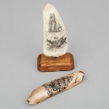 Two Pieces Scrimshaw, 20th century, height 4.4 in — 11.2 cm