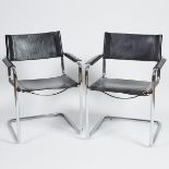 Pair of Contemporary Chrome and Leather Arm Chairs, c.1984, 31 x 24 x 22 in — 78.7 x 61 x 55.9 cm