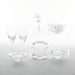 Group of Lalique Moulded and Frosted Glass Articles, post-1978, wine glass height 8.1 in — 20.6 cm (