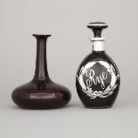 Silver Overlaid Amethyst Glass 'Rye' Decanter and a Carafe, 20th century, decanter height 9.2 in — 2