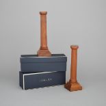 Pair of (David) Linley Mahogany Fluted Column Form Candlestiicks, Modern, height 12 in — 30.5 cm