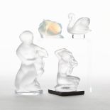 Group of Four Lalique Moulded Glass Figures, post-1945, largest height 4.5 in — 11.5 cm (4 Pieces)