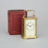 French Brass Carriage Clock, c.1900, case height 5.3 in — 13.5 cm