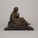 French School Patinated Bronze Figure of a Seated Muse, 19th century, 10.75 x 13.5 in — 27.3 x 34.3