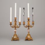 Pair of French Porcelain Mounted Gilt Metal Mantel Candelabra, early 20th century, height 22.5 in —