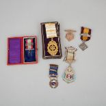 Five Fraternal Order Badges, 19th and 20th centuries, largest height 5.25 in — 13.3 cm (5 Pieces)