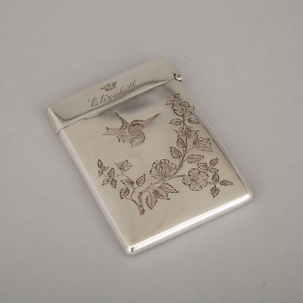 Victorian Silver Rectangular Card Case, Birmingham, 1891, 3.8 x 2.8 in — 9.7 x 7.2 cm